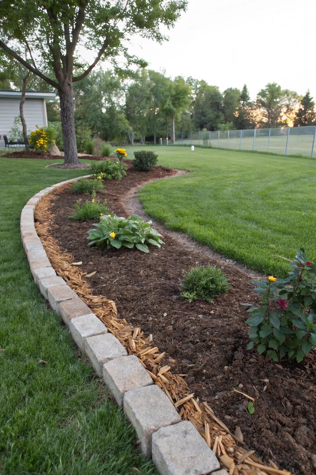 Mulched edges create seamless transitions in garden spaces.