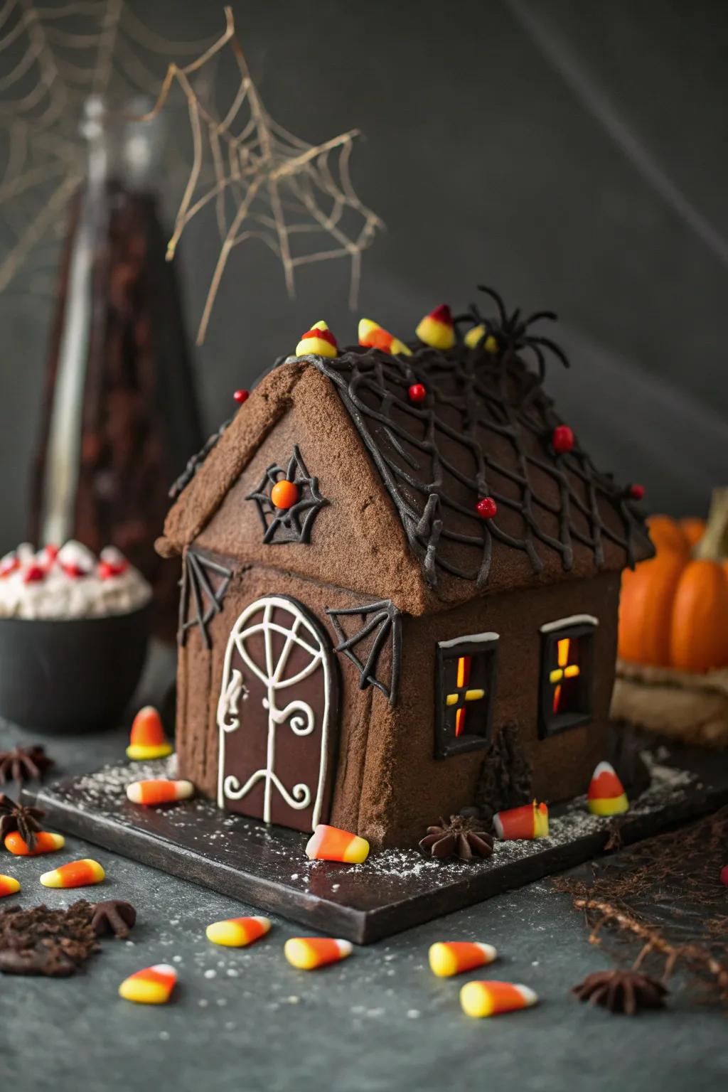 A spooky gingerbread haunted house with an eerie charm.