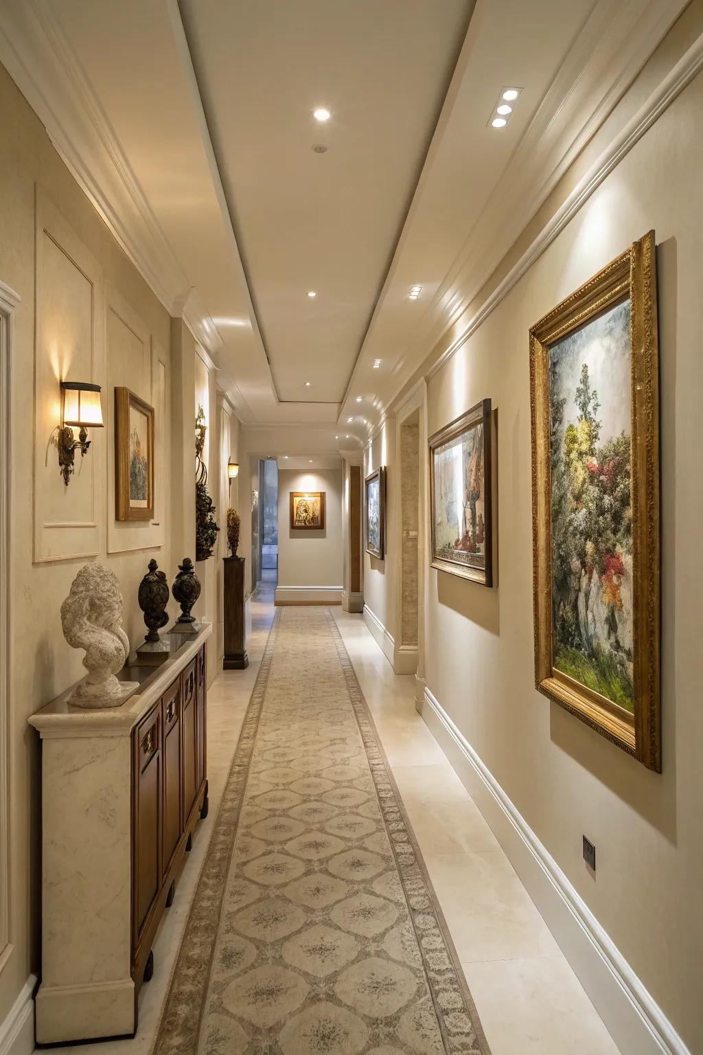 Coordinated colors create a cohesive and inviting hallway atmosphere.