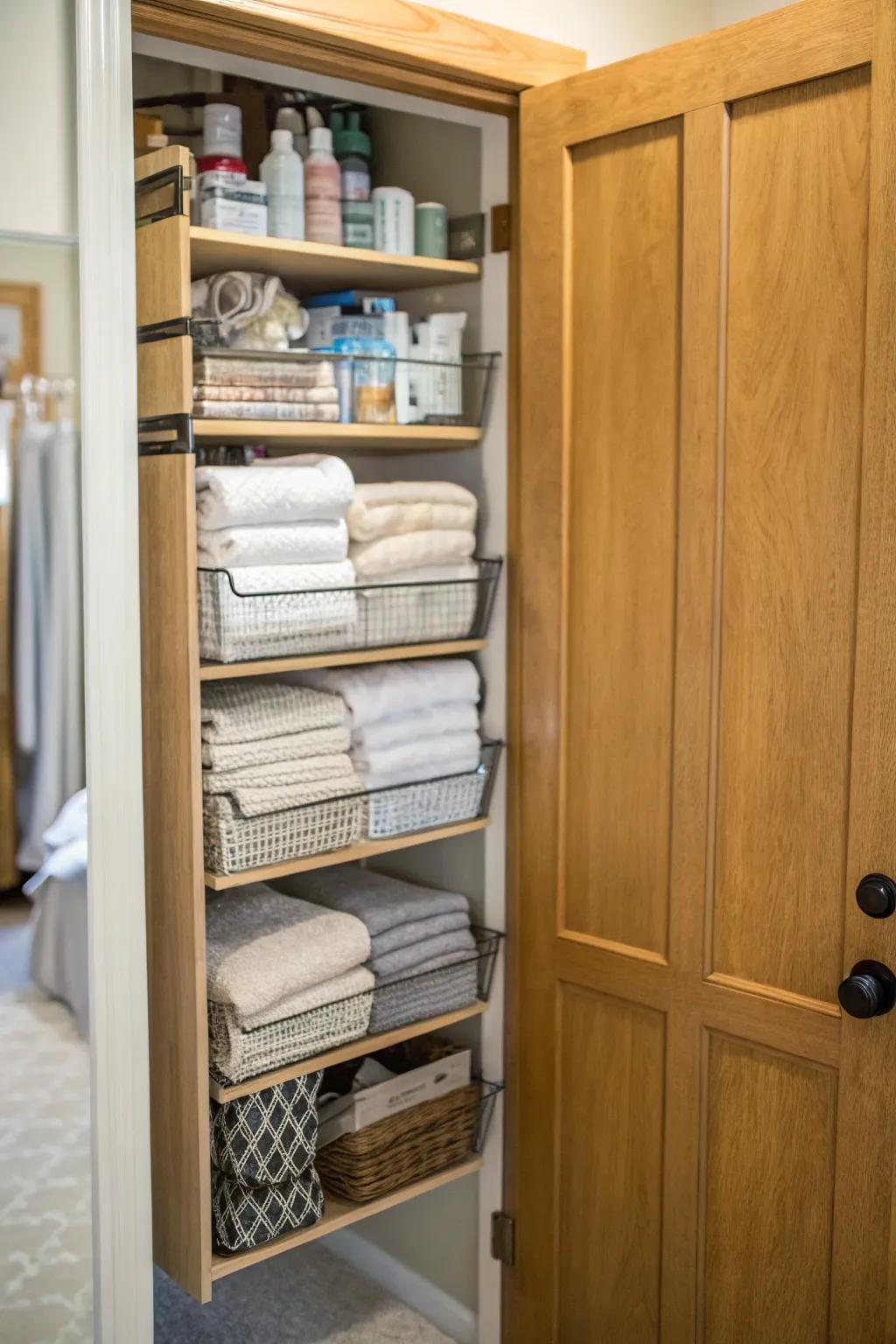 Door racks offer additional storage space for lighter items.