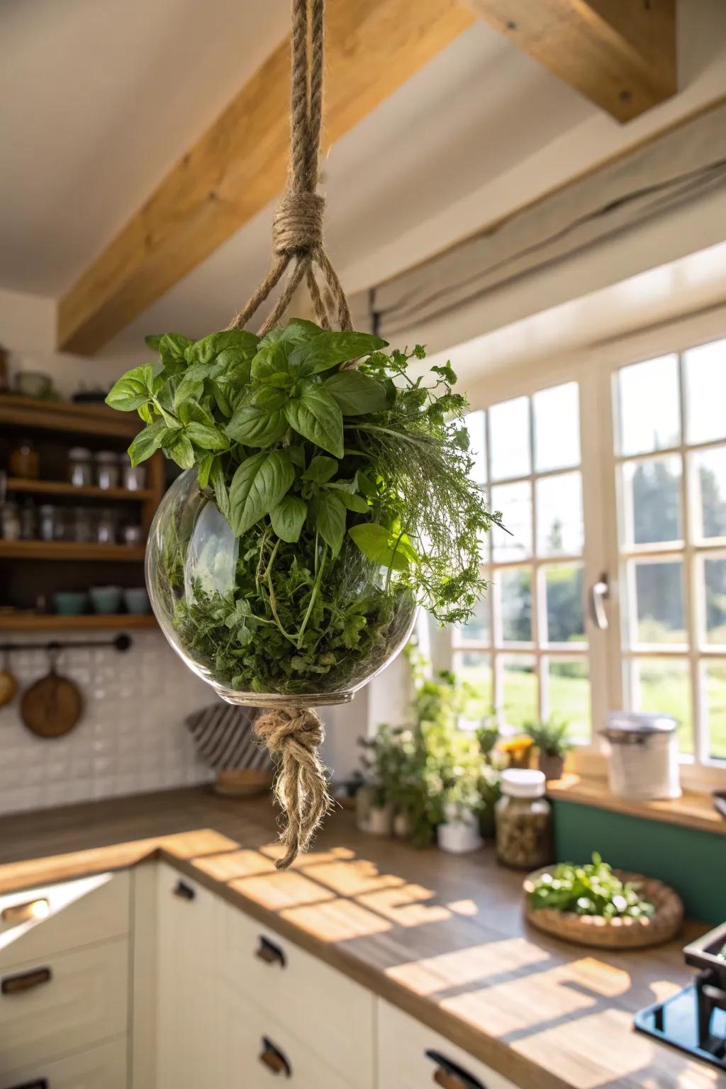 A practical and fragrant herb terrarium for your kitchen.