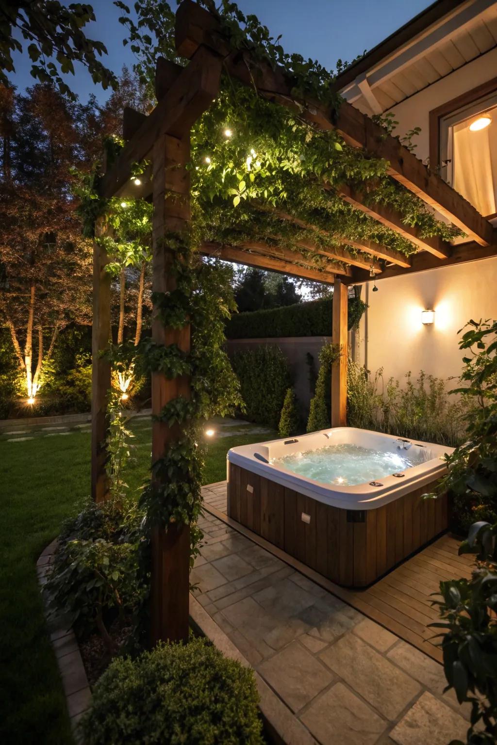 A pergola adds structure and charm to your hot tub area.