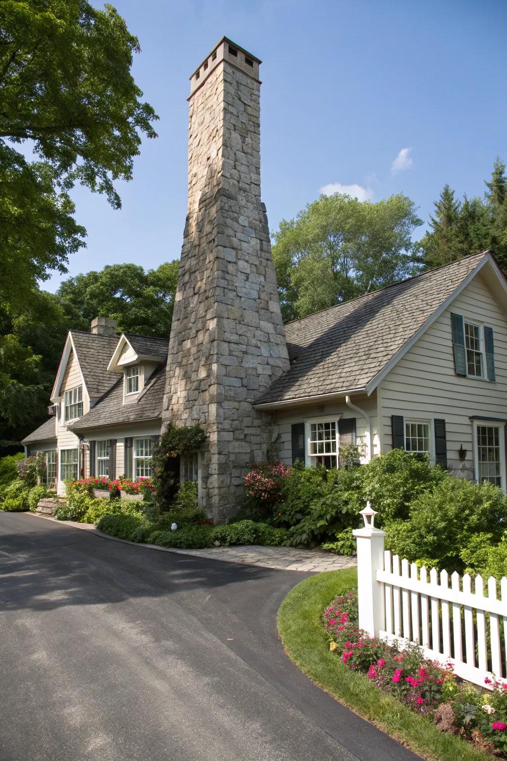 A striking stone chimney as a focal point.