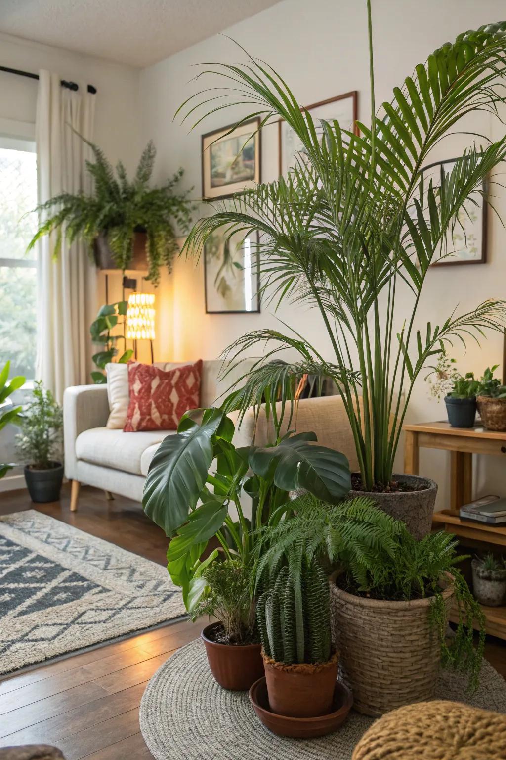 Indoor plants bringing freshness and vitality to the living room.