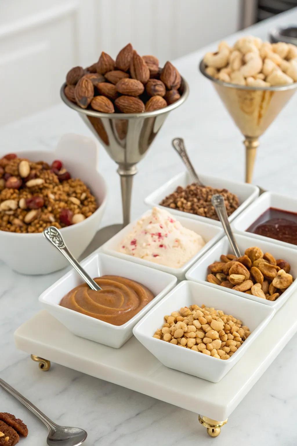 A gourmet topping display that adds a touch of sophistication.