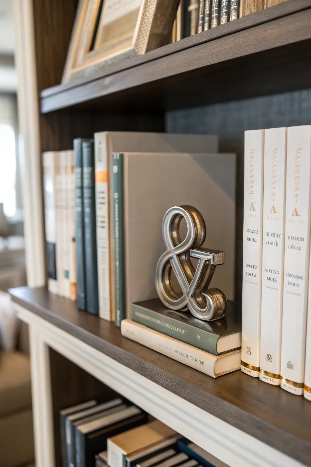 Add elegance with metallic initials bookends.