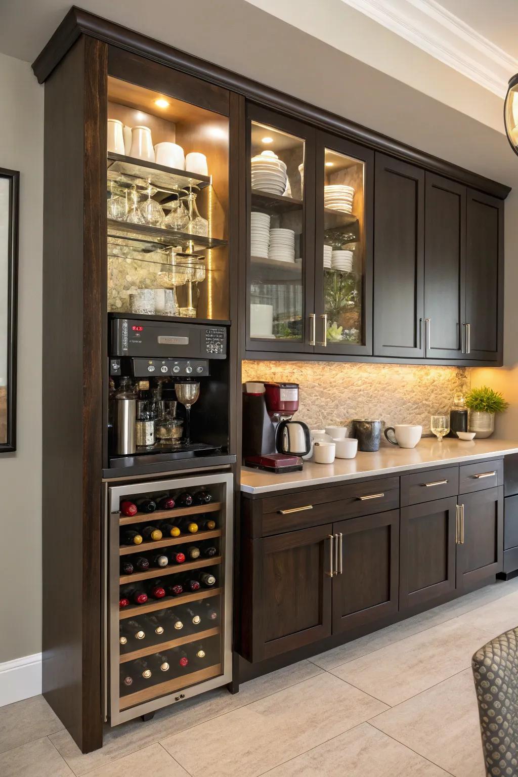 A multi-functional coffee bar maximizes utility and style.