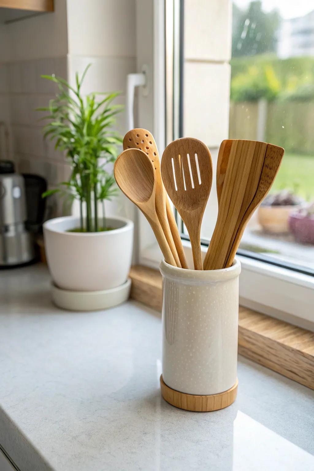 Bamboo utensils offer an eco-friendly alternative for everyday cooking.