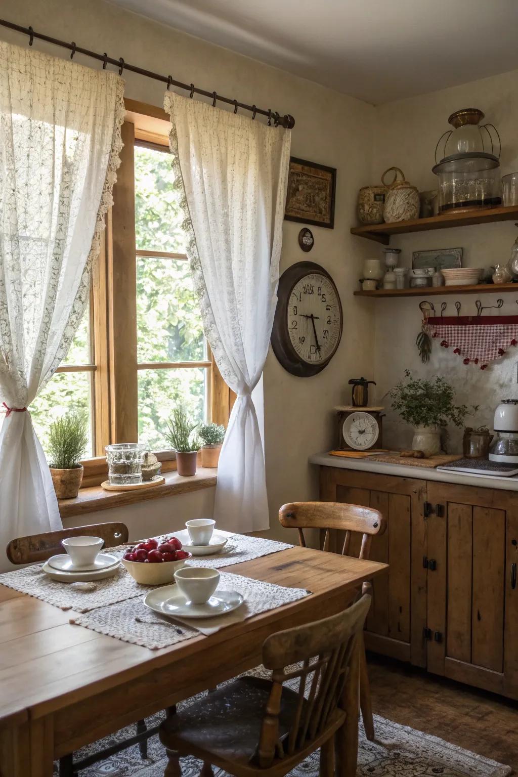 Cafe curtains add a touch of vintage charm to any kitchen.