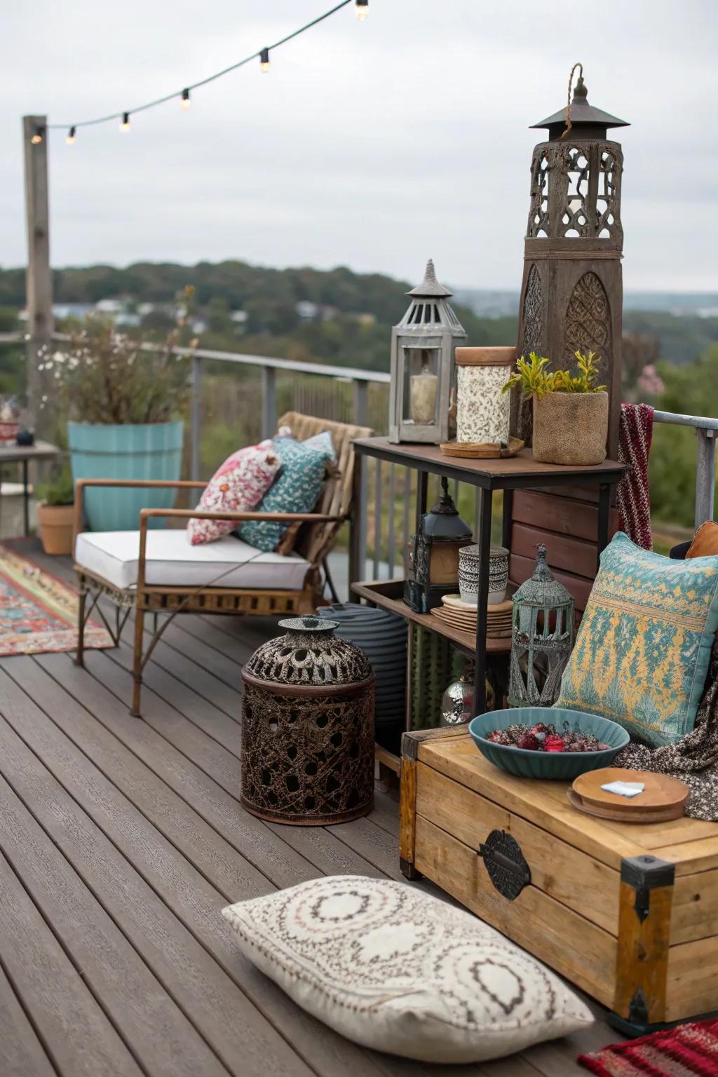 A combination of materials adds texture and depth to this eclectic deck.