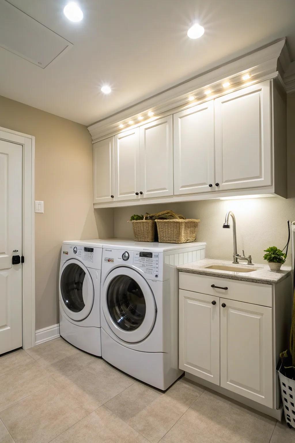 Illuminate your laundry room with under-cabinet lighting.