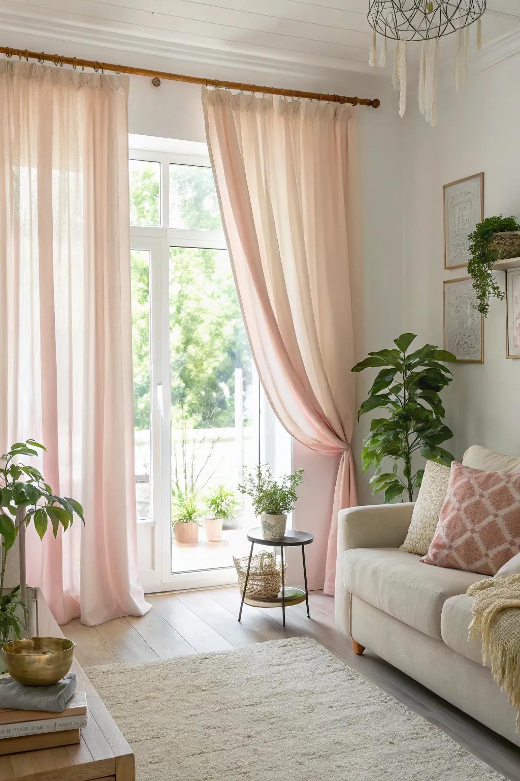 Light-colored curtains can enhance the natural light in your living room.