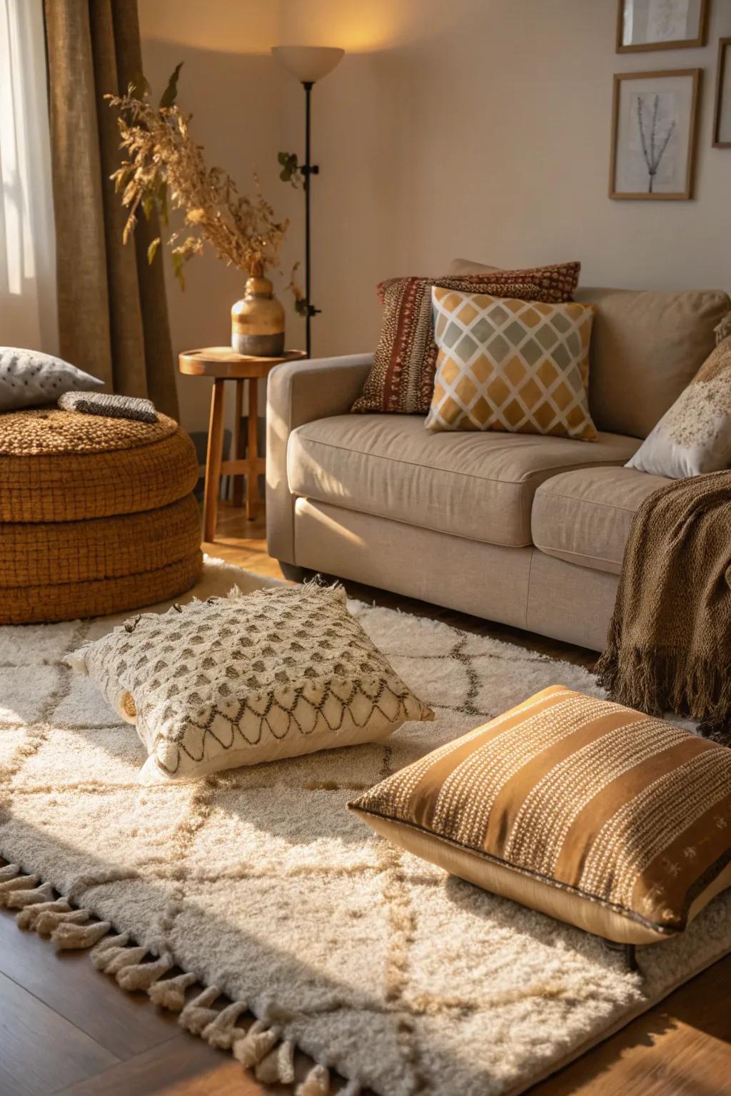 Textural variety adding depth to a living room.