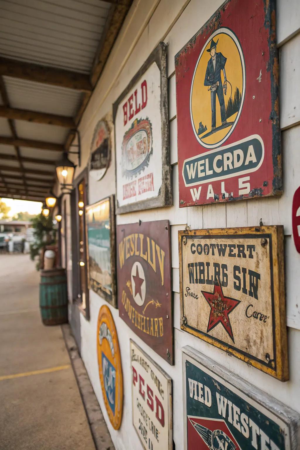 Vintage Western signs add character and history.