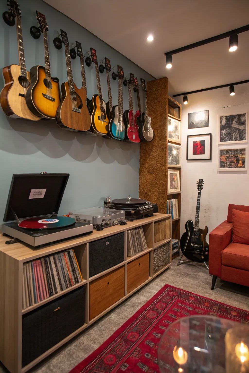 Find your rhythm in a music-themed man cave.