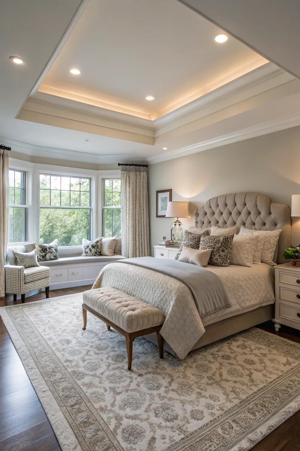 A well-coordinated room highlights the elegance of your tray ceiling.