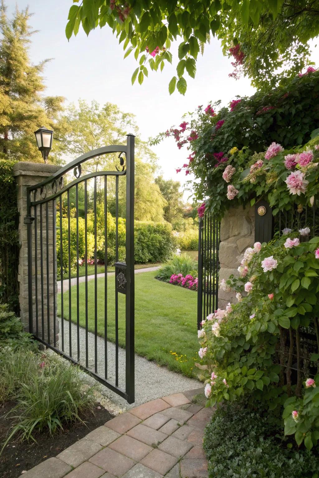 A solid metal panel gate that ensures privacy while maintaining a stylish appearance.