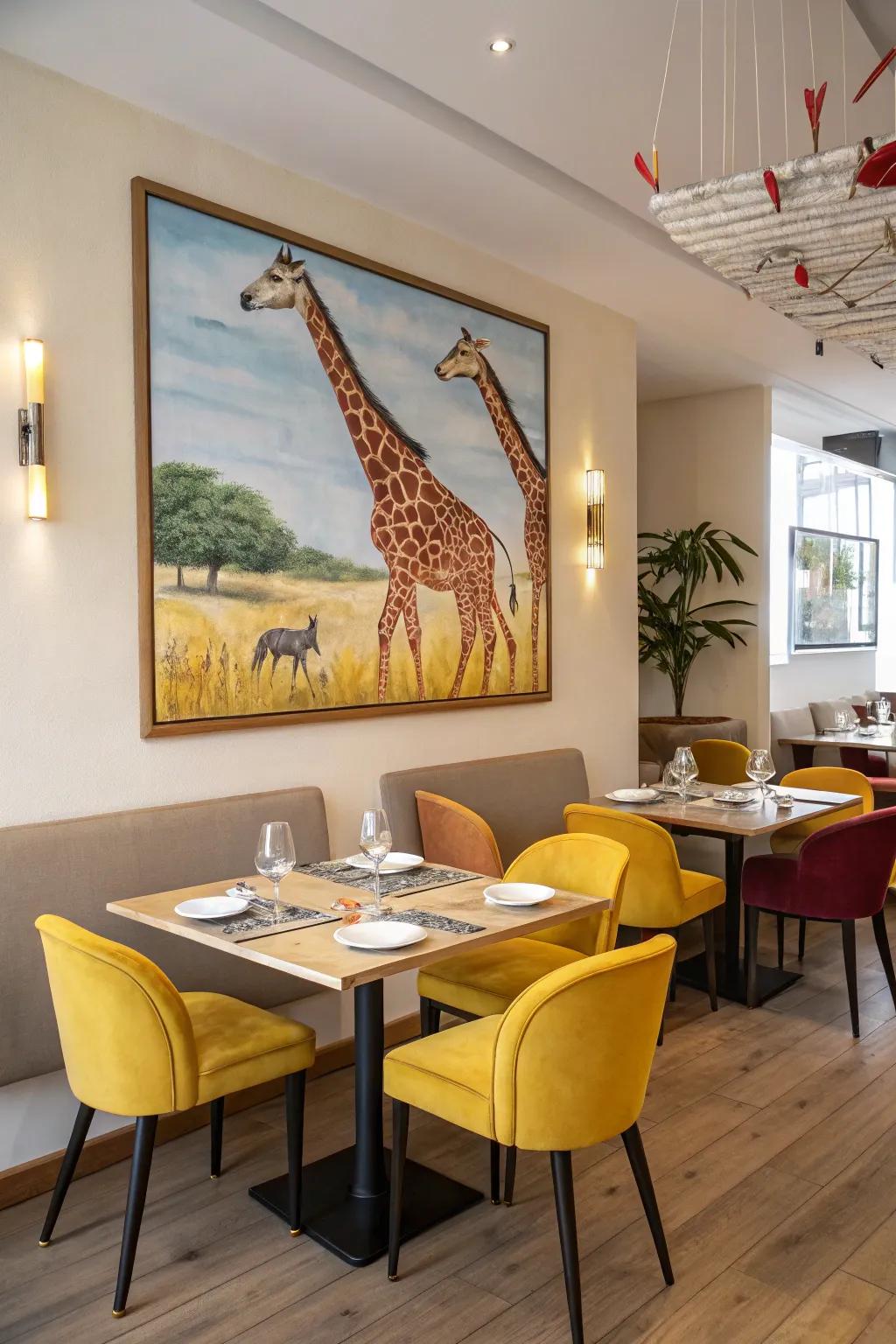 Chairs evolve into giraffes, adding a playful touch to your space.