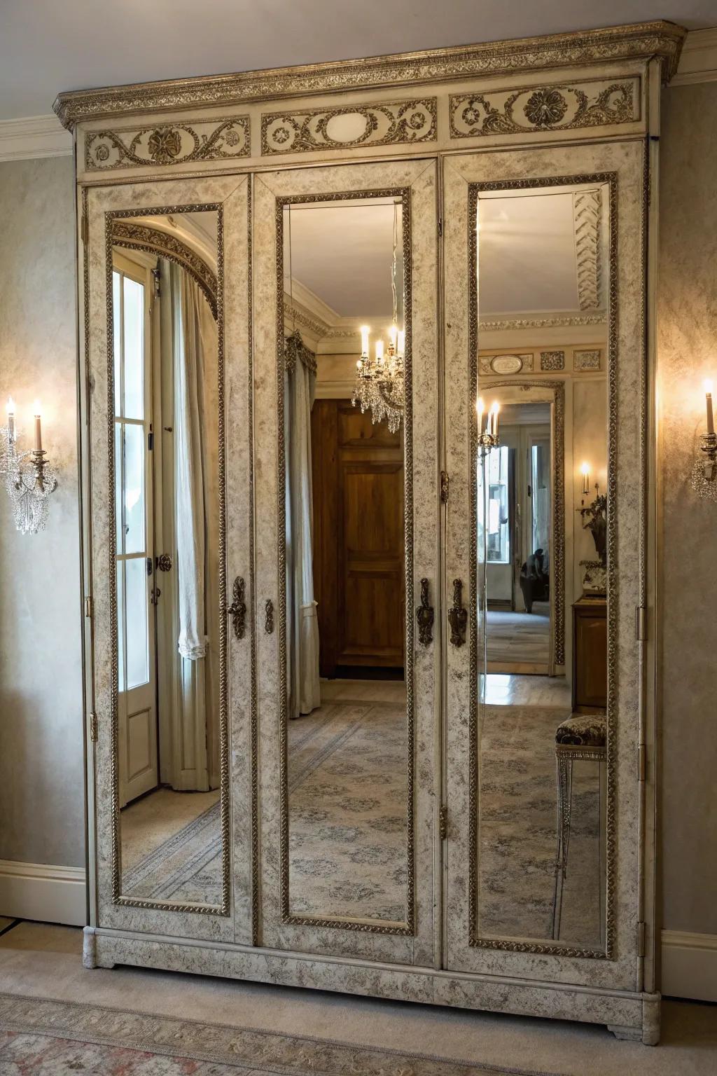 Add character with antiqued mirrored doors.