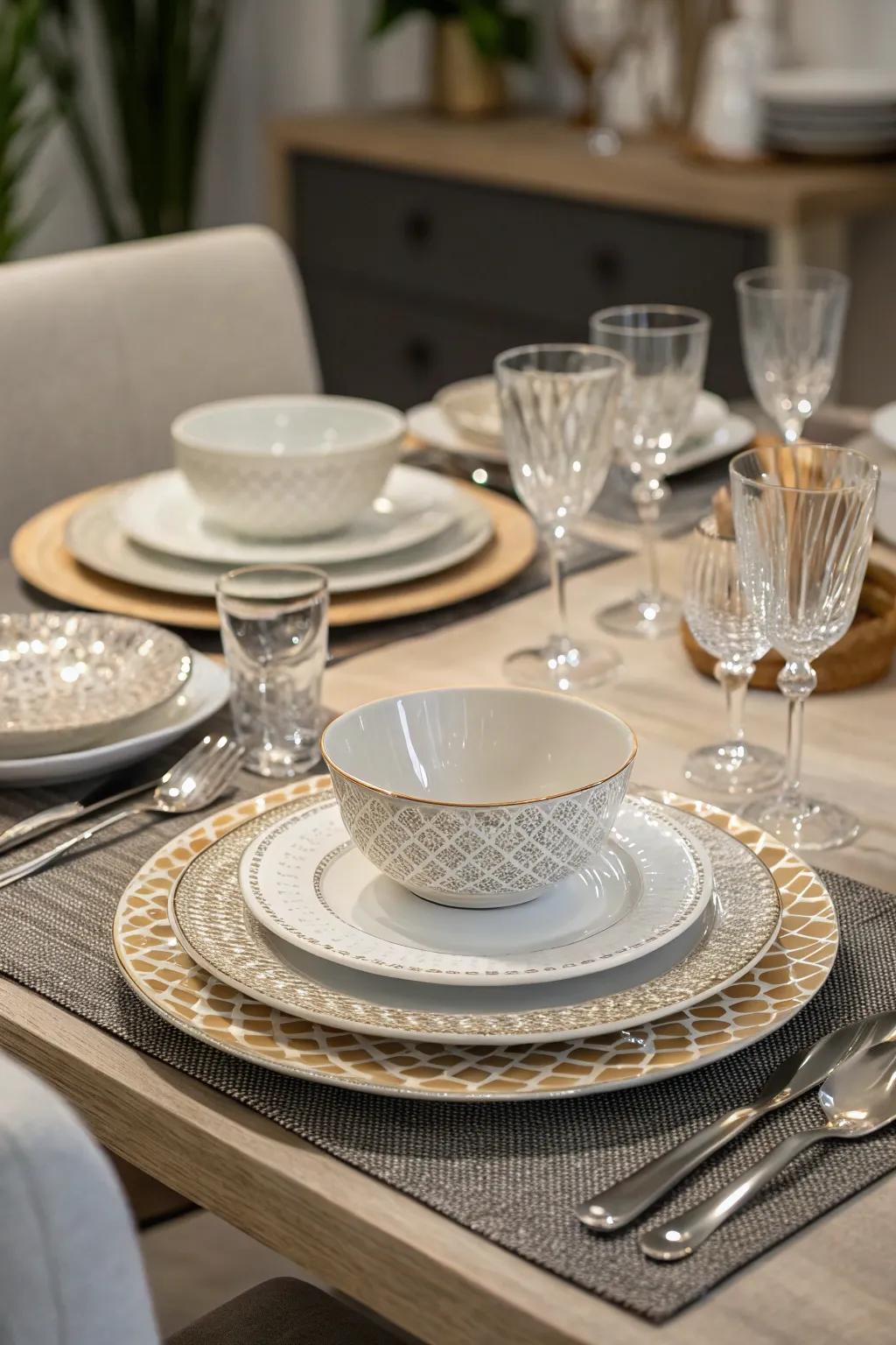 Layered settings add depth and sophistication to your table.