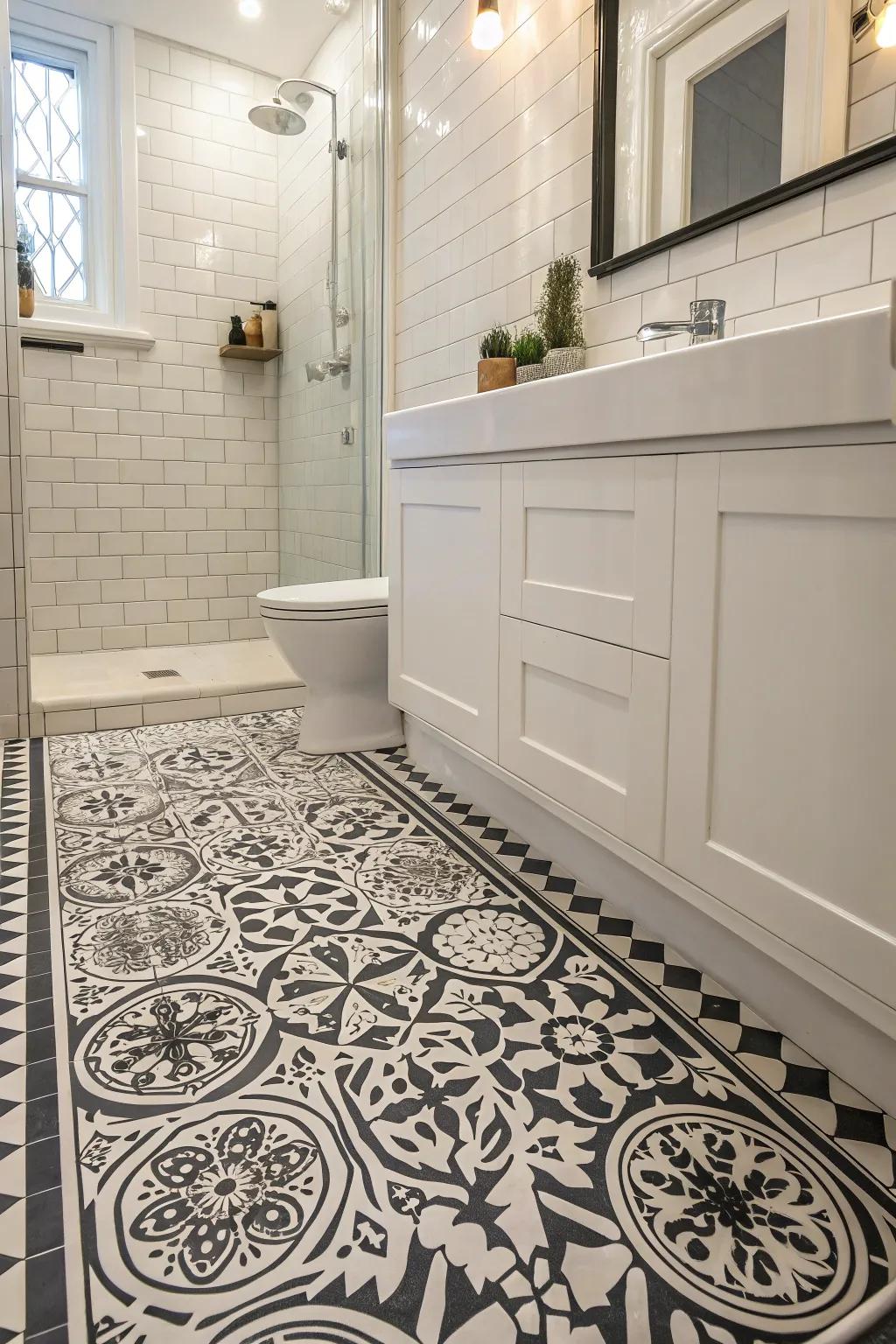 Patterned tiles add a touch of Victorian intricacy.