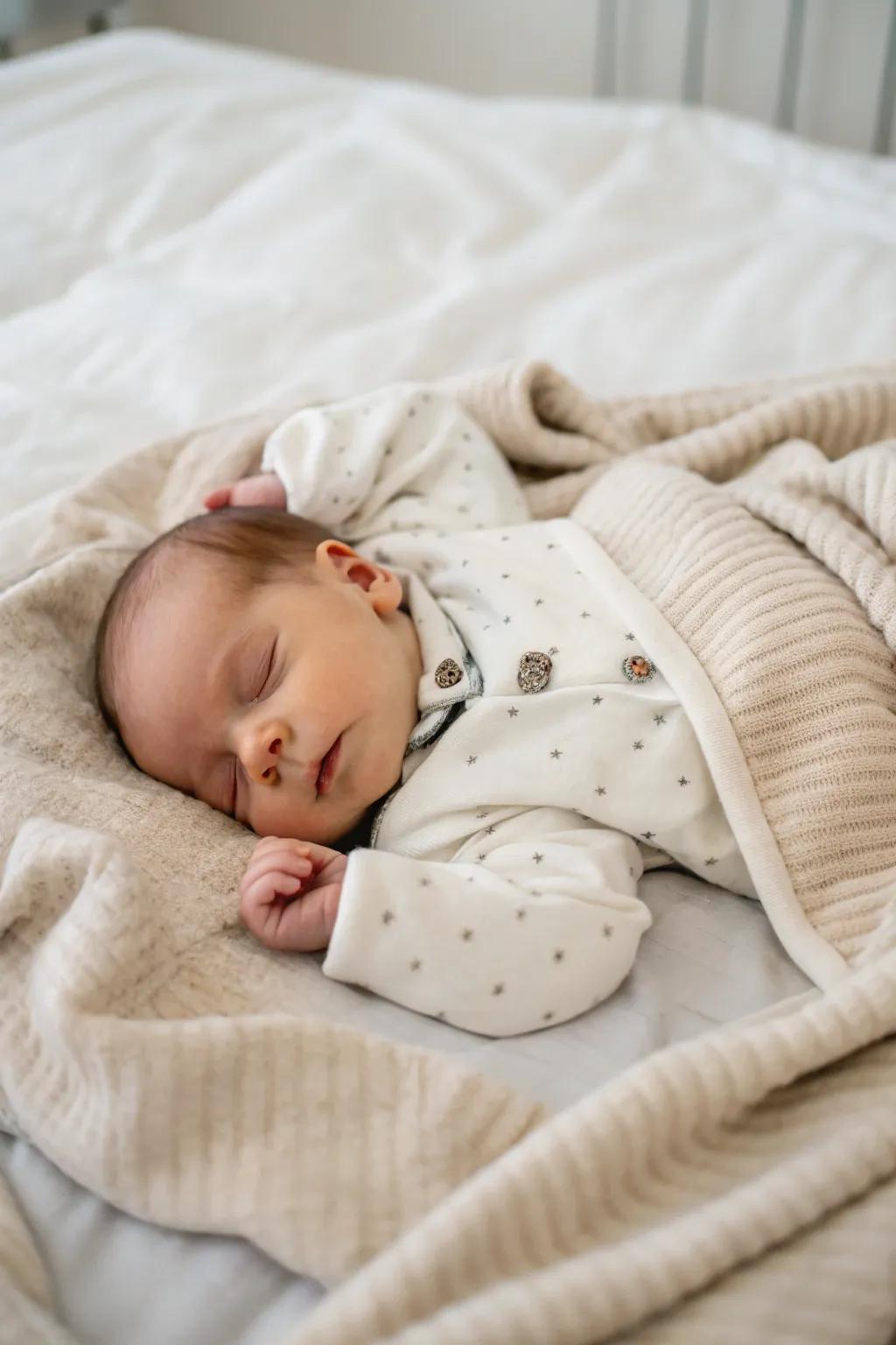 A serene and timeless newborn photo in neutral tones.