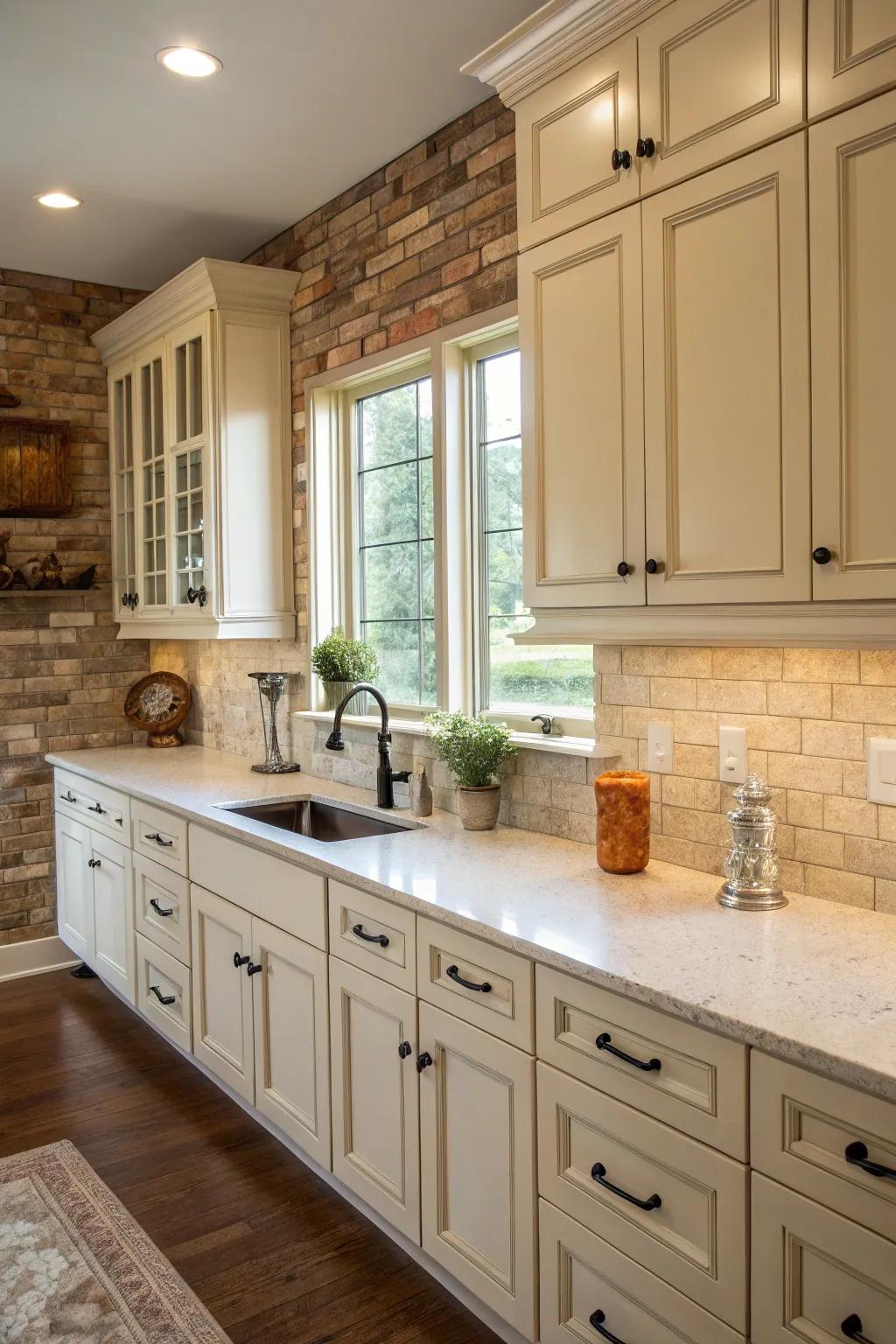 Textures bring depth to off-white kitchen designs.