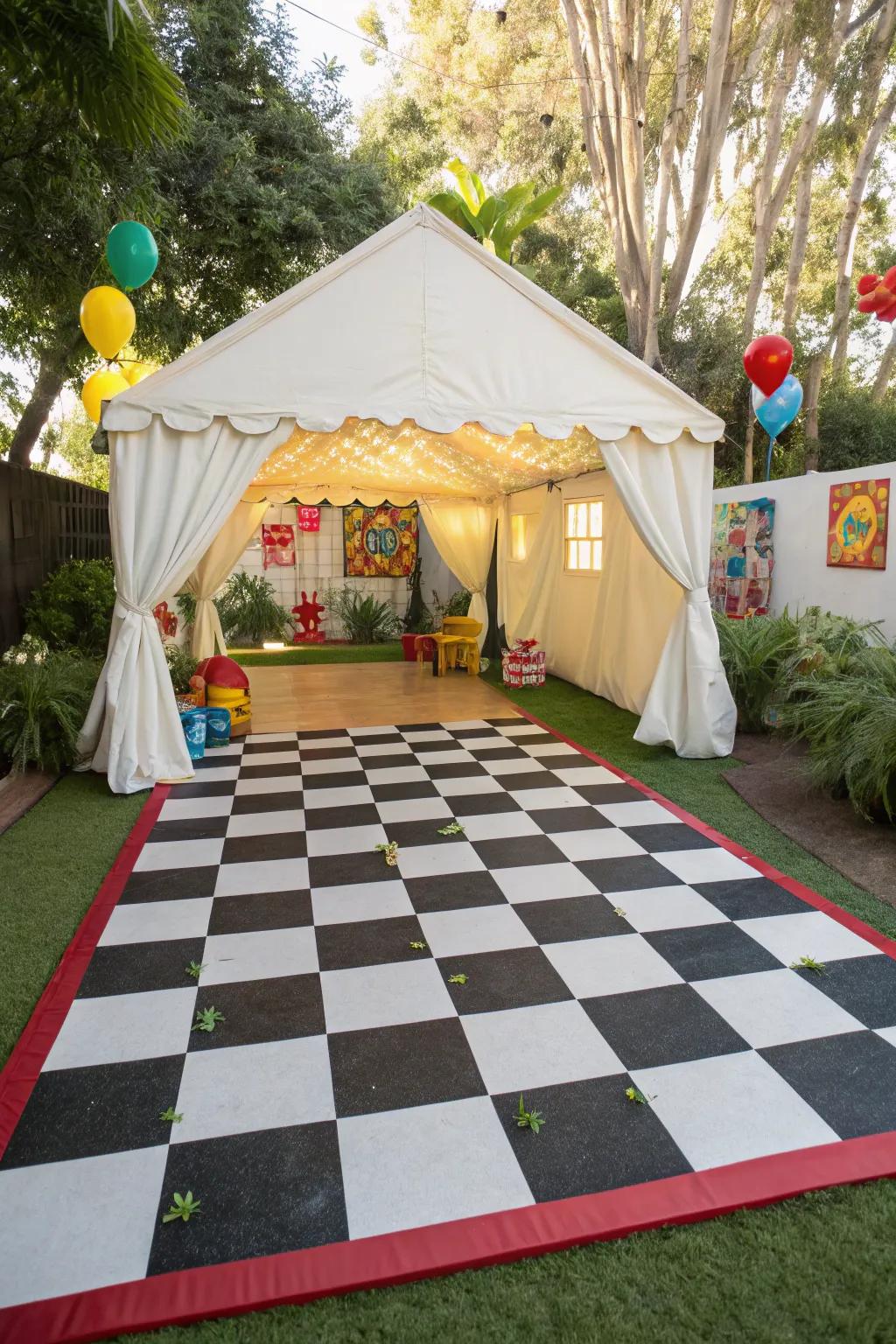 Checkered patterns bring a playful vibe to any event.