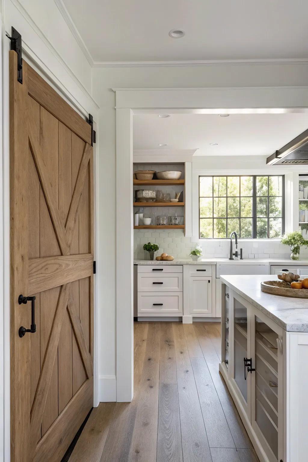 A seamless design where pantry doors blend with cabinetry.