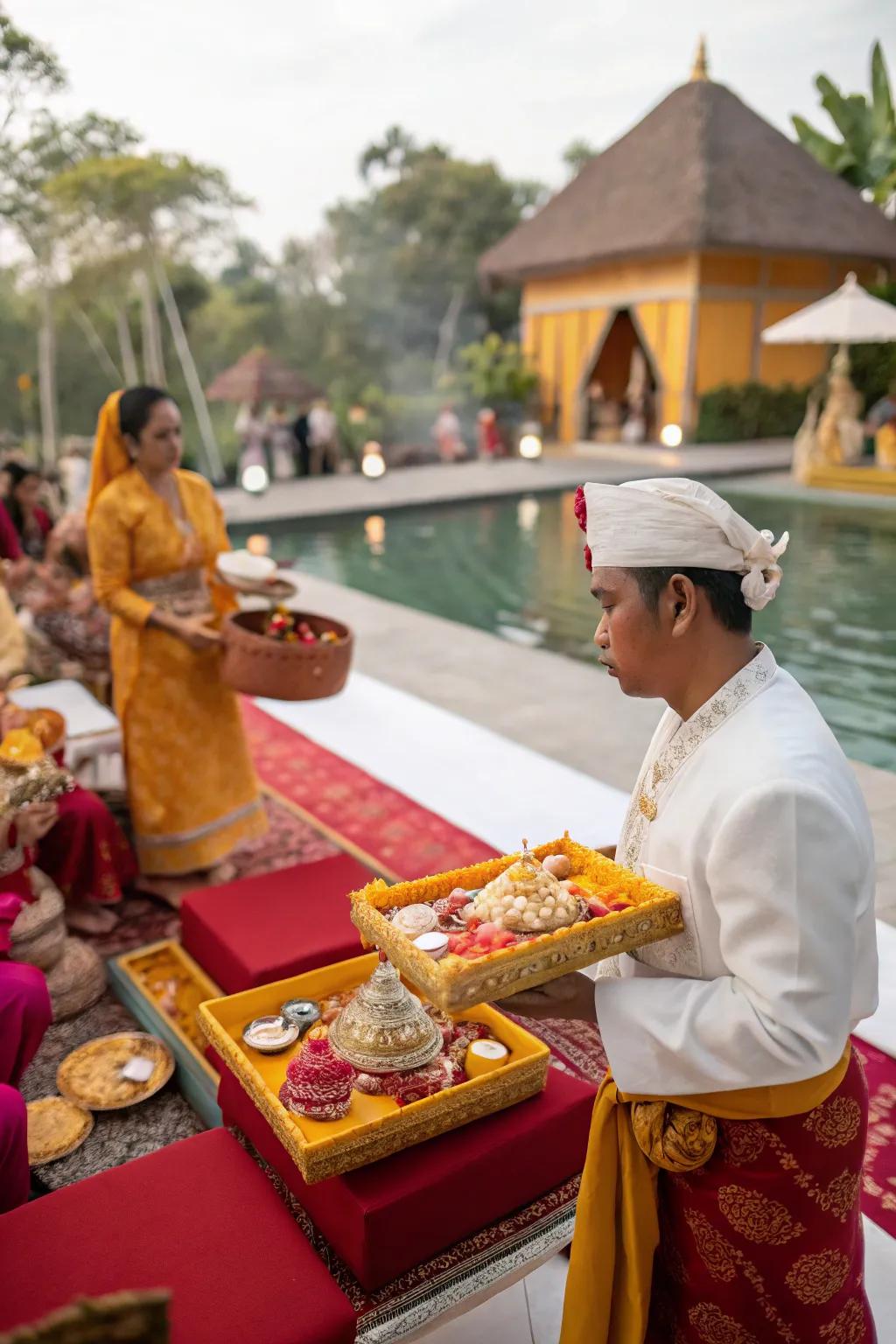 Traditional trays and items enhance the authenticity of a pasni ceremony.