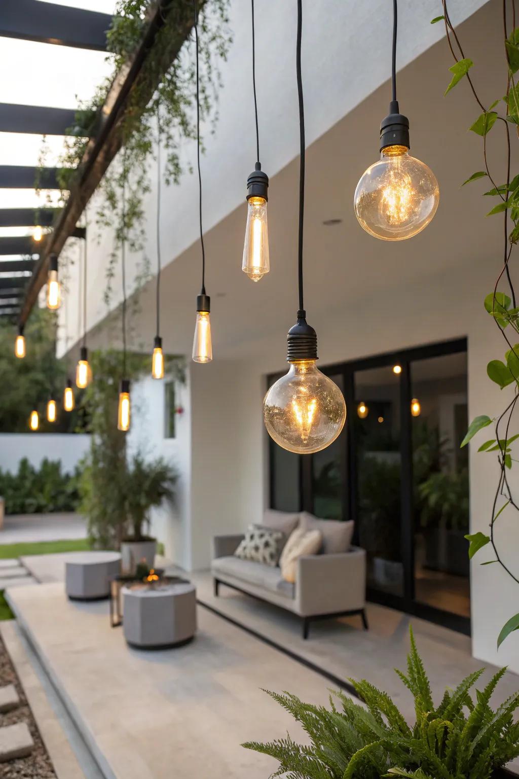 Modern hanging bulbs add a chic touch.