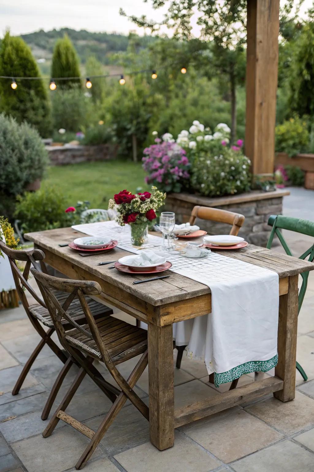 A charming dining setup perfect for outdoor meals.