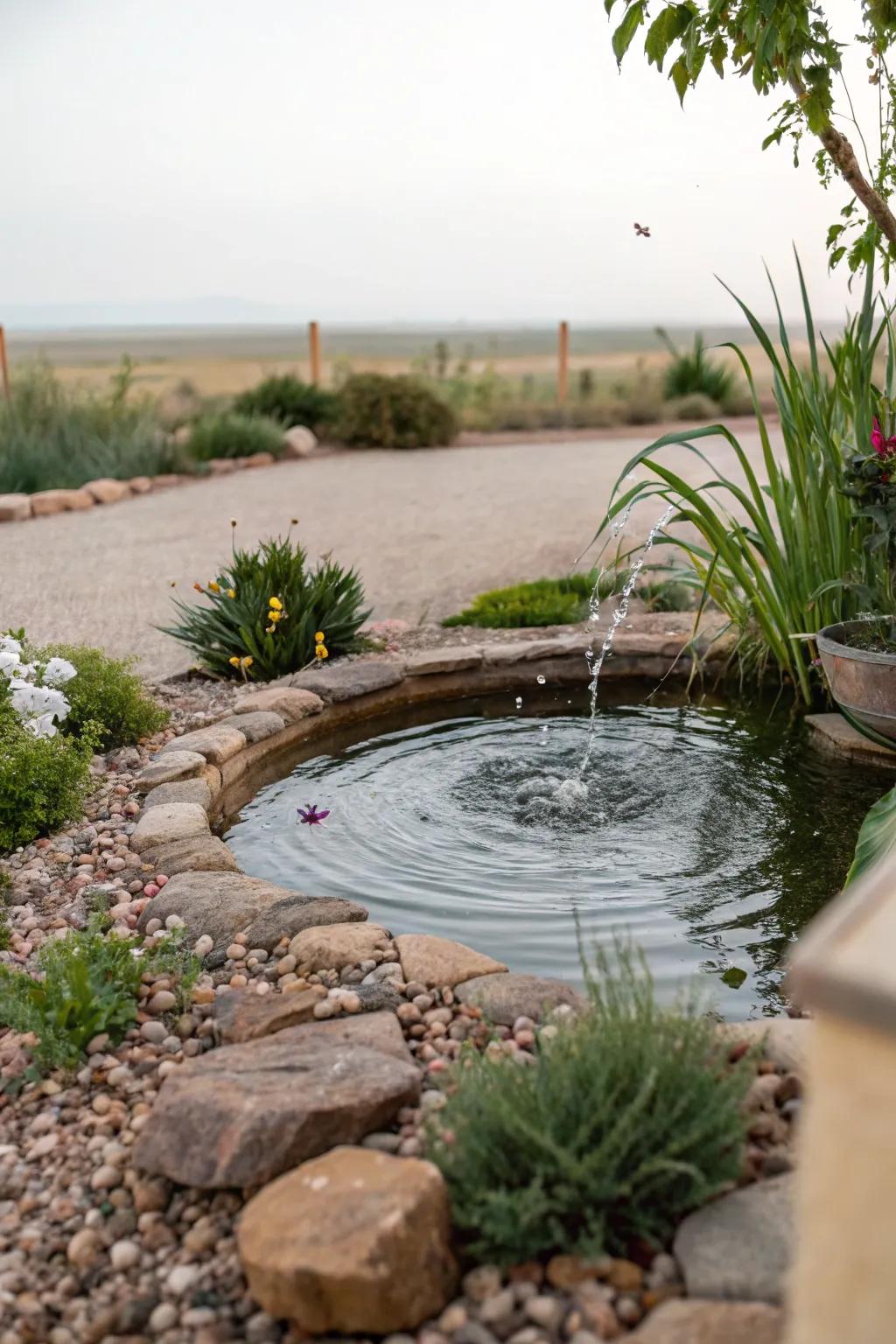 Add tranquility with a pea gravel water feature.