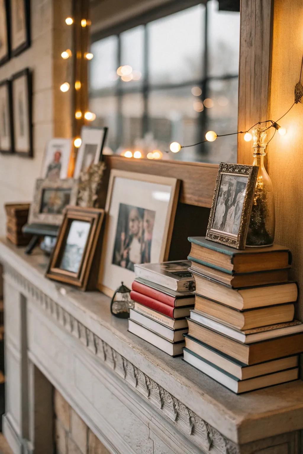 Incorporate books for a cozy and intellectual ledge display.