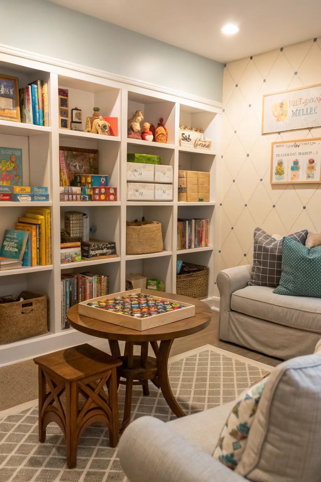 A dedicated corner for board games, perfect for face-to-face fun.