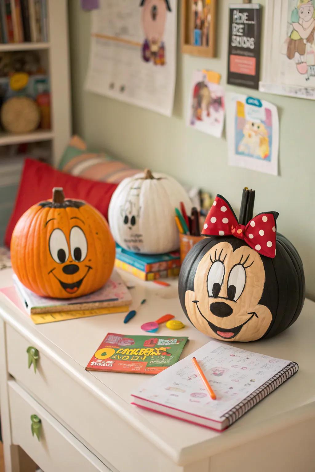 Cartoon character pumpkins bringing favorite shows to life.