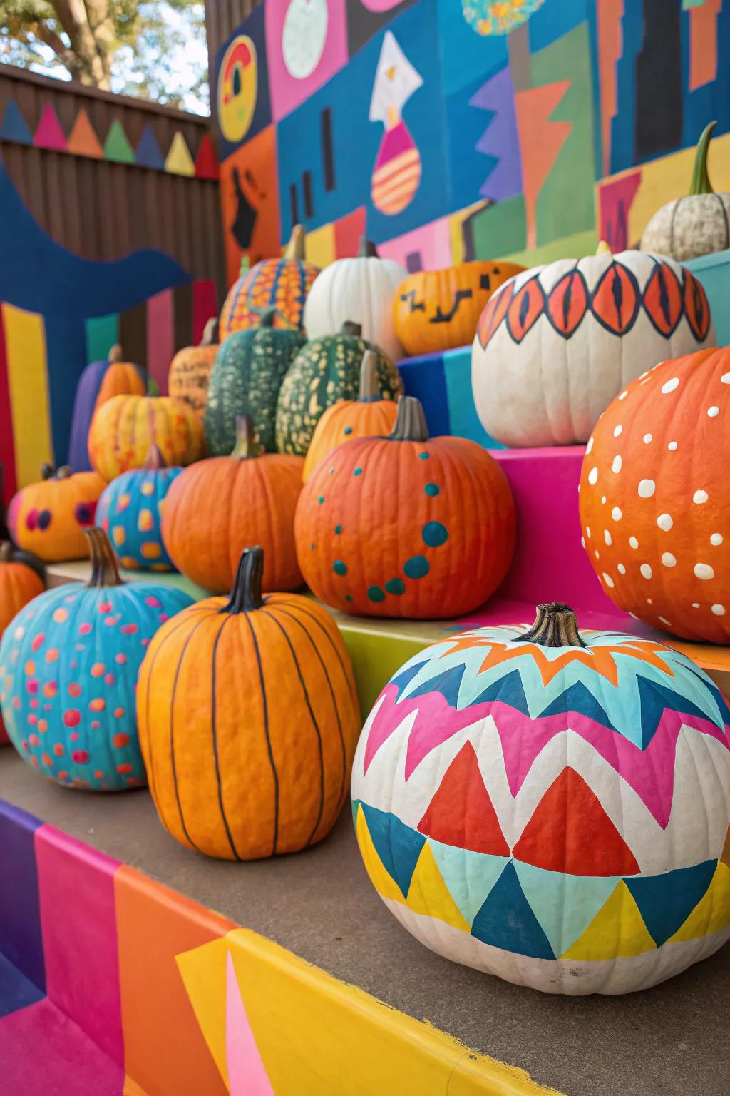 Unleash creativity with vibrant abstract pumpkin art.