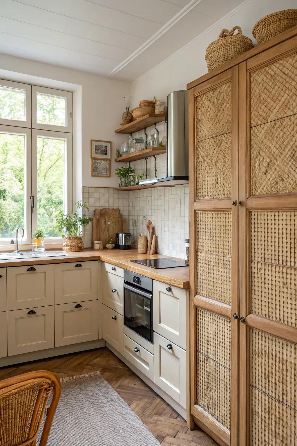 Add a touch of artisanal charm with woven cabinet doors.