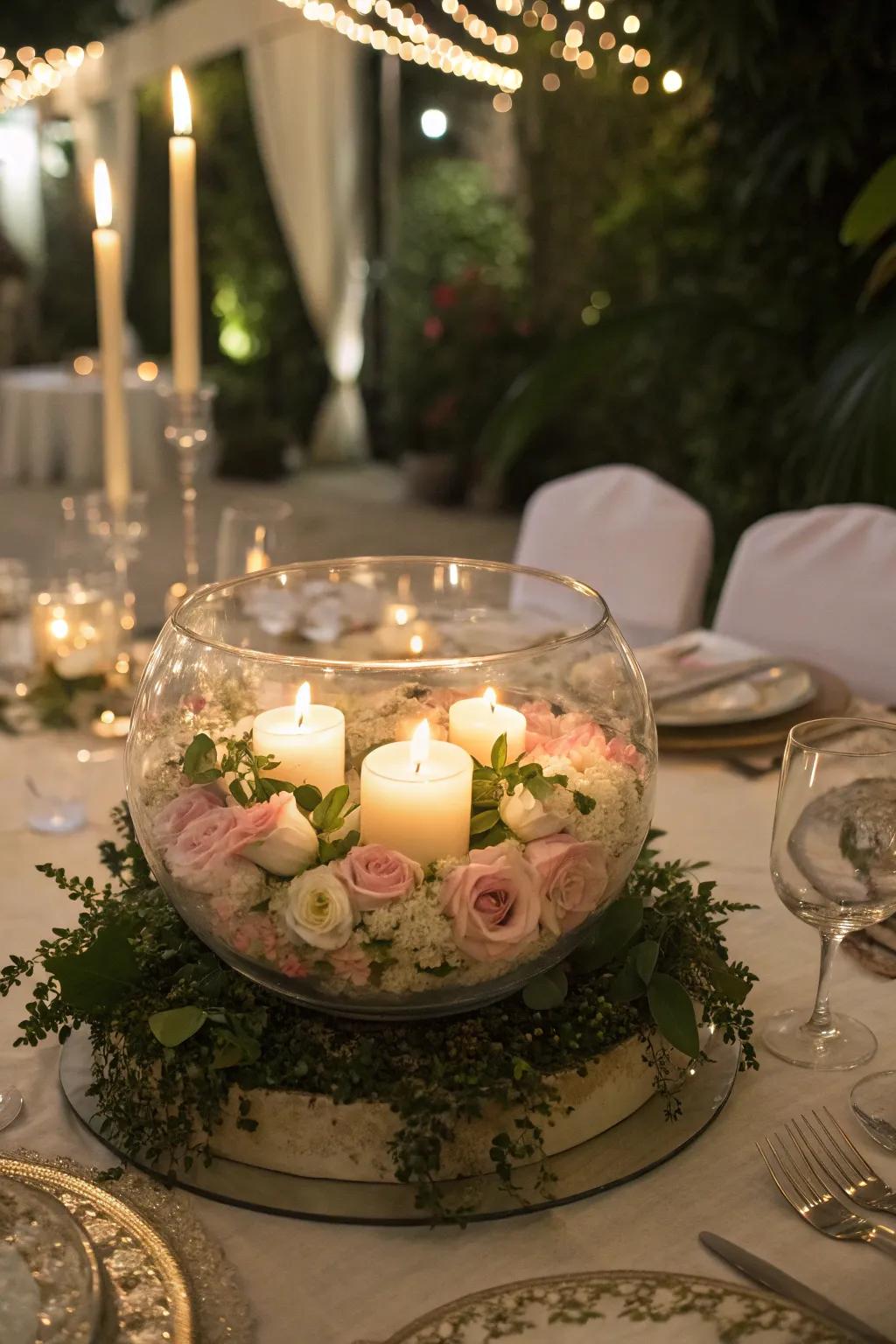 Glass bowls make beautiful and elegant wedding centerpieces.