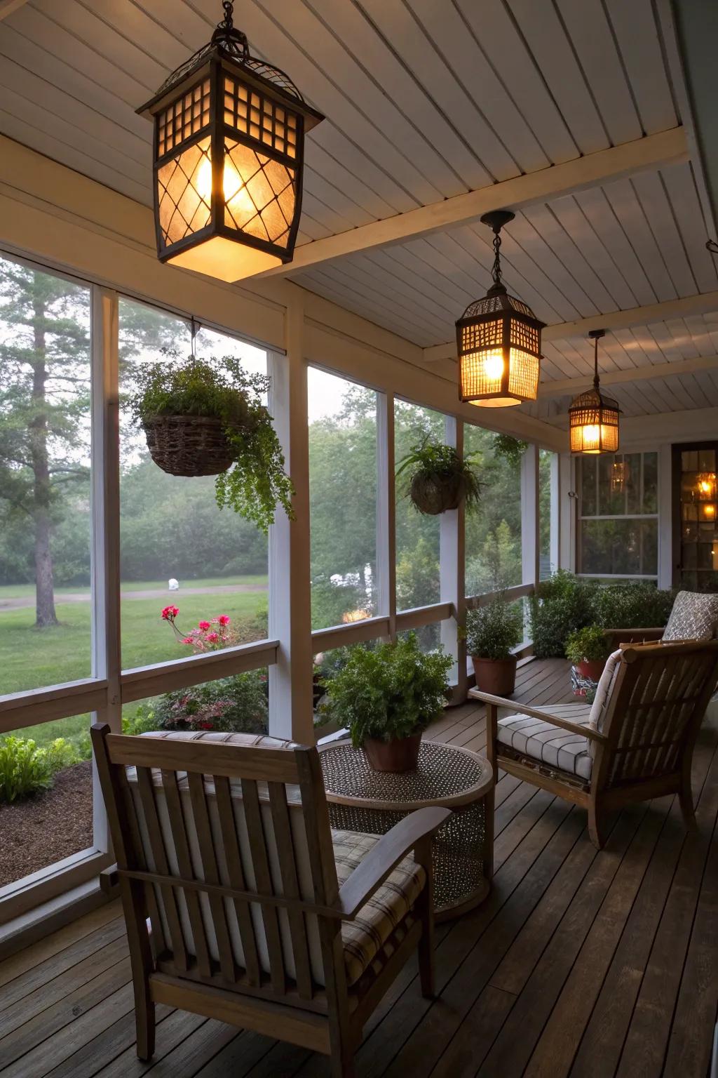 Lanterns add a touch of elegance and warmth.