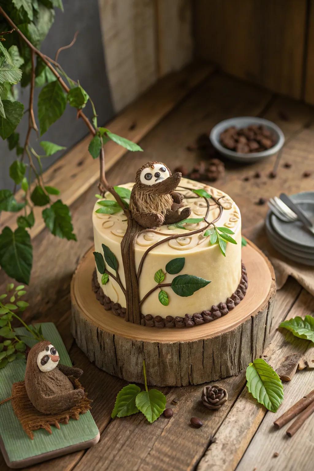 Earthy tones make this sloth cake naturally appealing.