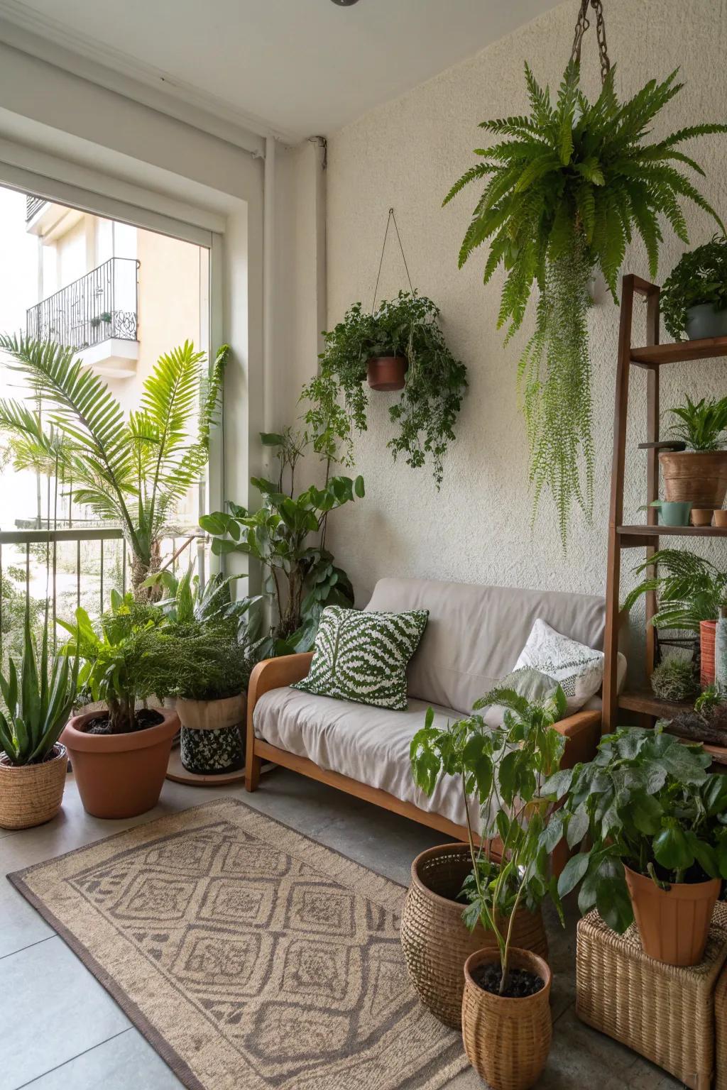 Indoor plants bring a touch of nature into a small apartment.