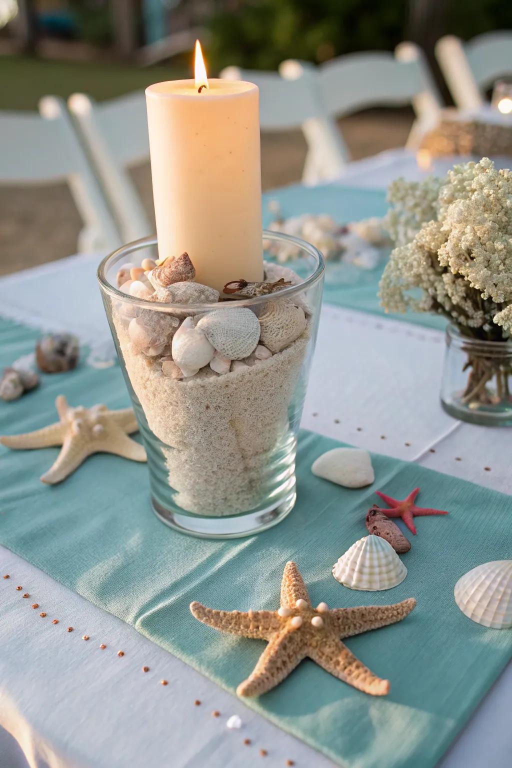 Bring the calm of the seaside to your table with this serene centerpiece.