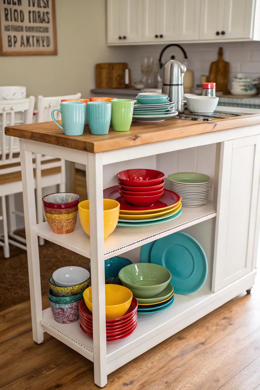 Open shelving adds airiness and space for decor.