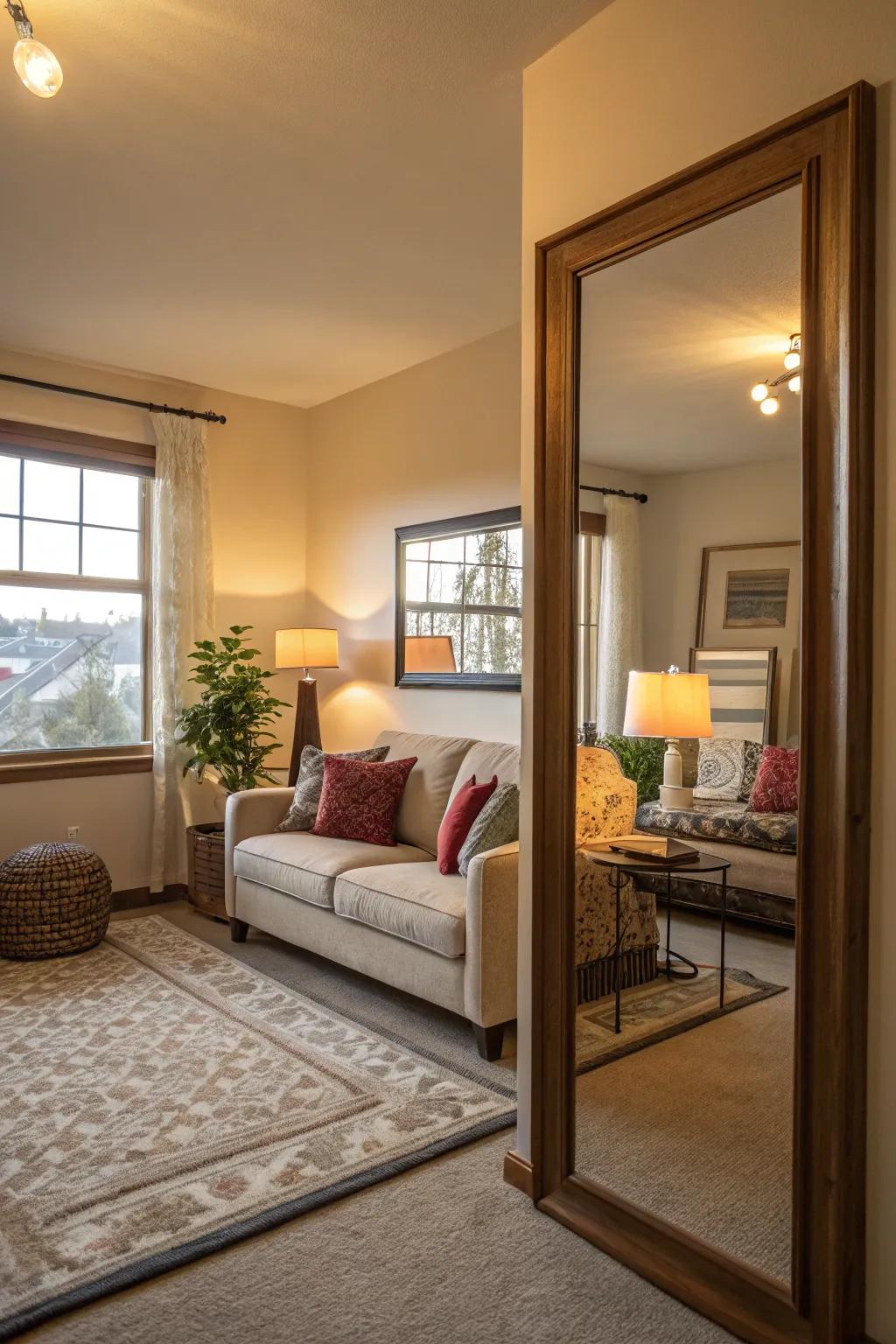 Mirrors create the illusion of a larger space.