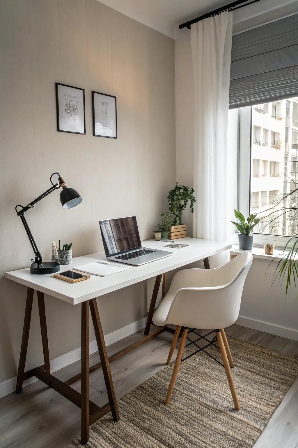 A minimalist office space with a sleek desk design.