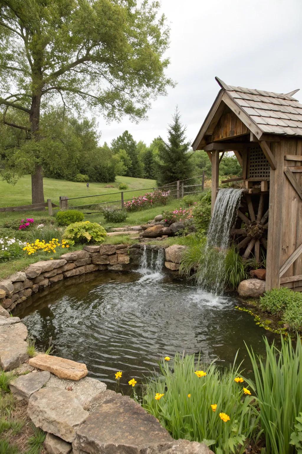 Wooden elements add rustic charm to your garden pond.