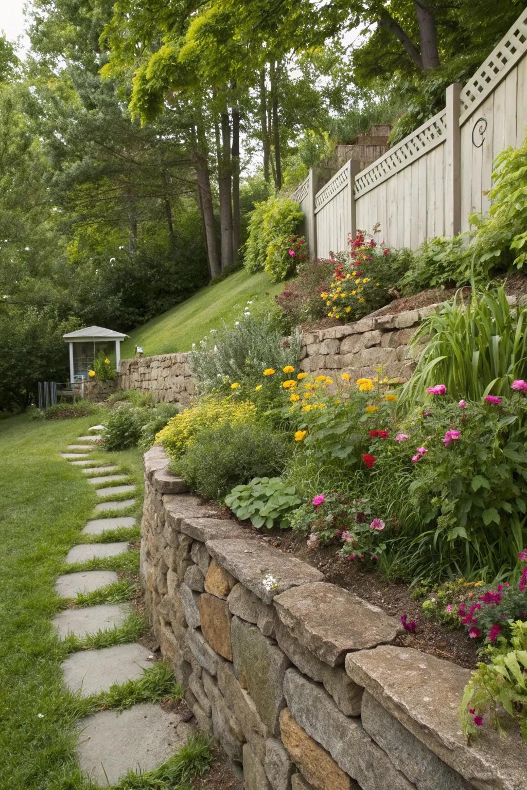 Retaining walls effectively manage slopes while adding beauty.