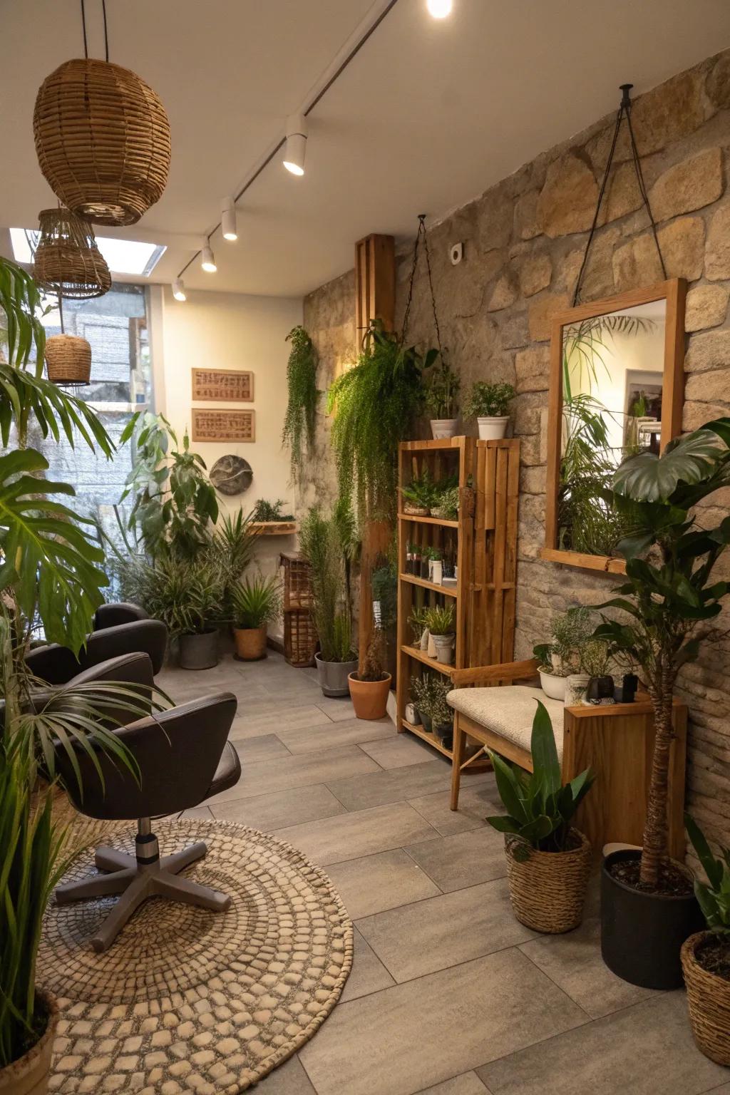 Natural elements that infuse serenity and freshness into the salon.