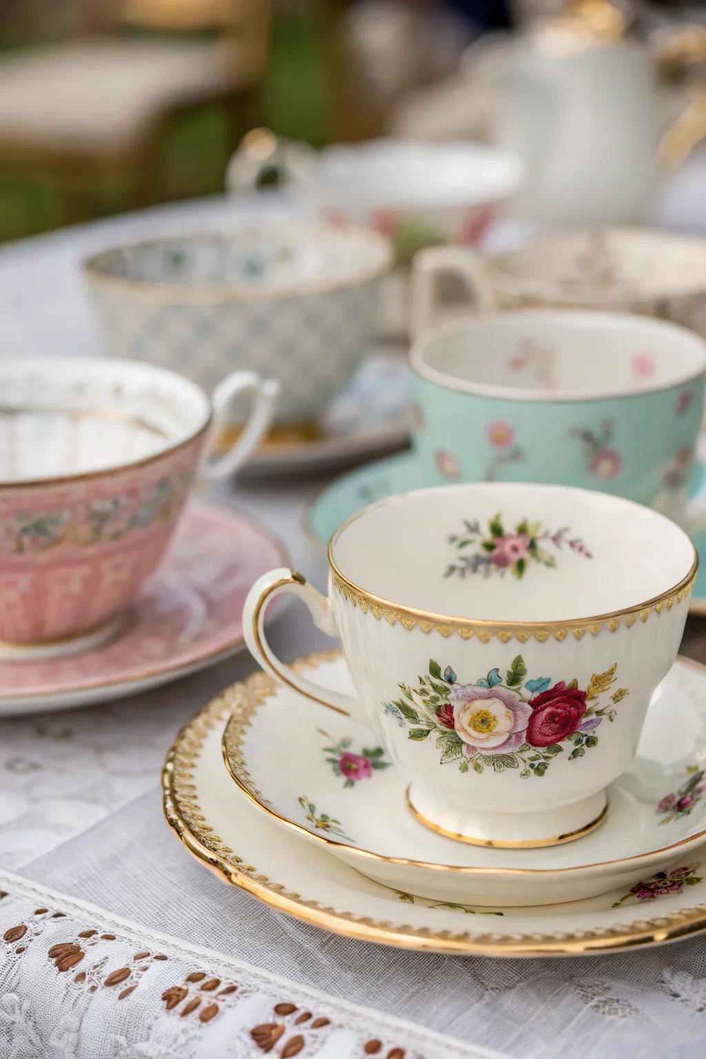 Vintage china adds a nostalgic charm to your tea party.